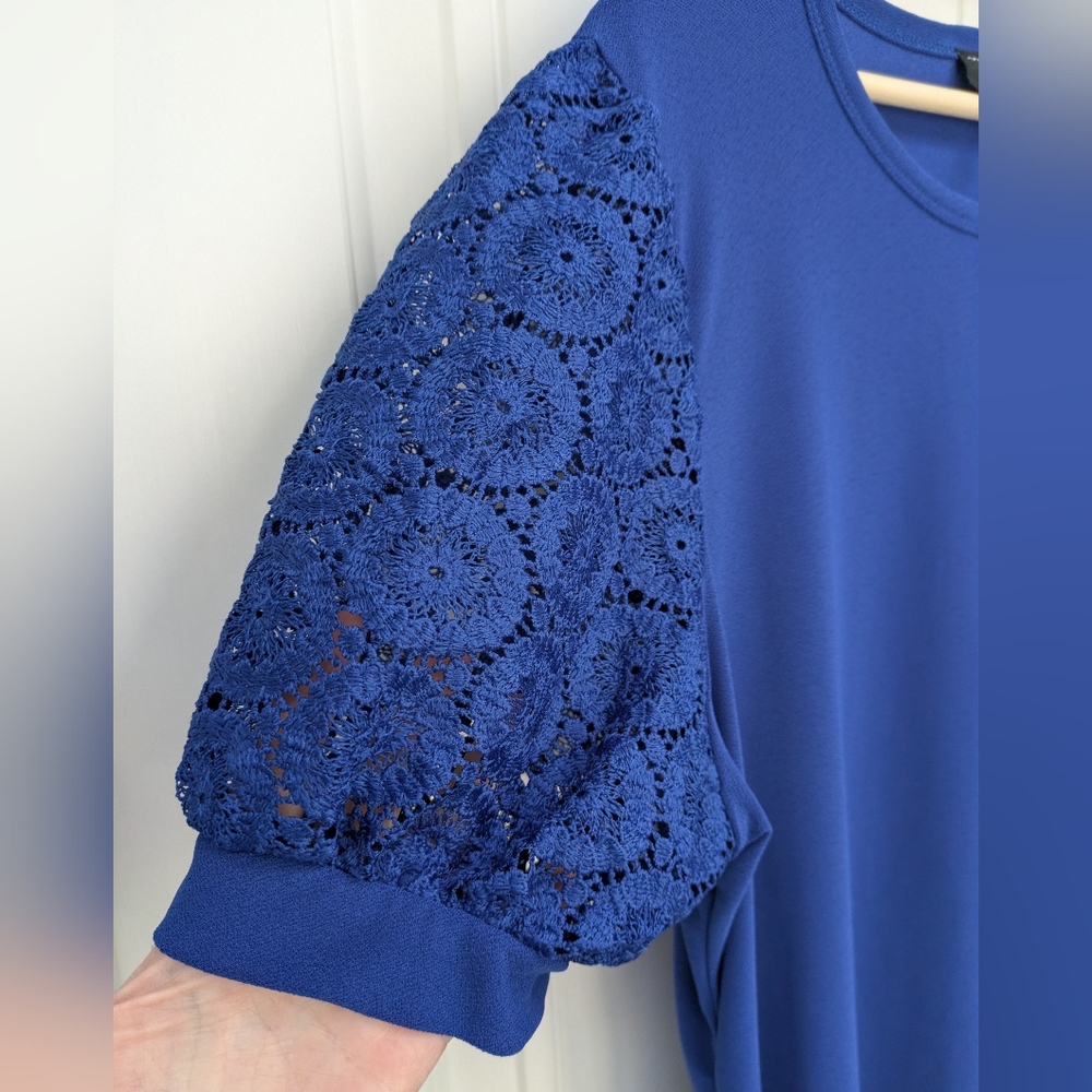 Flower & Feather Cobalt Blue Lace Puff Sleeve Top - Picture 3 of 5